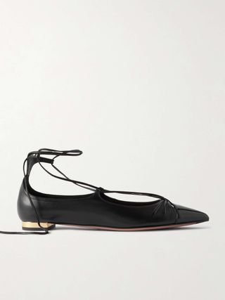 Gabi Lace-Up Glossed-Leather Point-Toe Flats