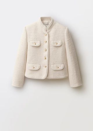 MANGO, Tweed Jacket With Striped Collar 