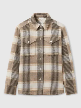 Reiss Phoebe Check Wool Rich Shirt, Neutral