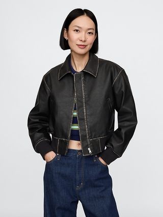 Gap, Vegan Leather Bomber Jacket