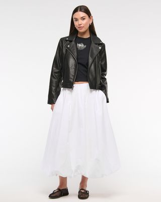 Mid Rise Bubble Hem Maxi Skirt