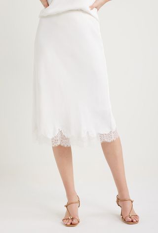 Lace Trim Bias Cut Midi Skirt