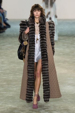 A model walks for chloe fall/winter 2025 in eclectic fur