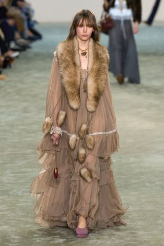 A model walks for chloe fall/winter 2025 in eclectic fur