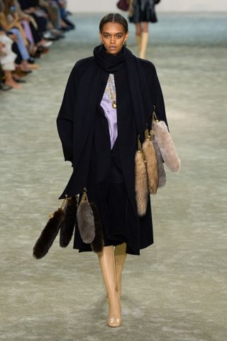 A model walks for chloe fall/winter 2025 in eclectic fur