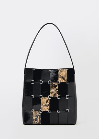 MANGO, Combined-Patchwork Leather Shopper Bag