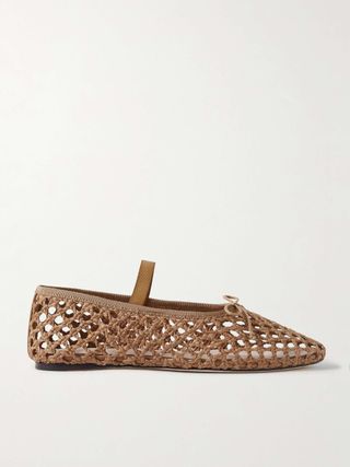 Leonie Grosgrain-Trimmed Raffia Mary Jane Ballet Flats