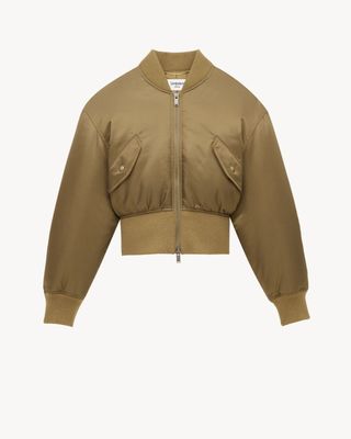 Women's Bomber Jacket in Shiny Nylon in Kaki