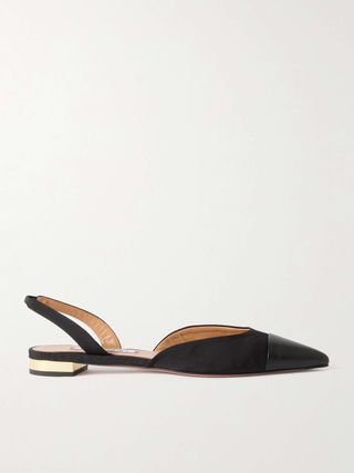 Milanese Leather-Trimmed Grosgrain Slingback Flats