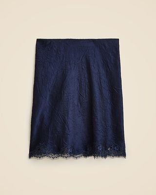 Gwen Lace-Trim Slip Skirt in Textured Satin