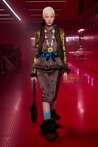 A model at the F/W 25 Valentino show during Paris Fashion Week.