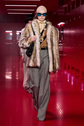 A model at the F/W 25 Valentino show during Paris Fashion Week.