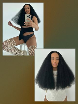 Solange Knowles with full and glossy blown-out tresses