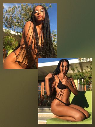 Solange Knowles with small, waist-length box braids