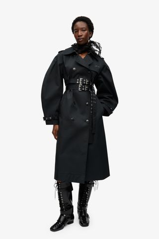 Black Bonded Cotton Trench Coat