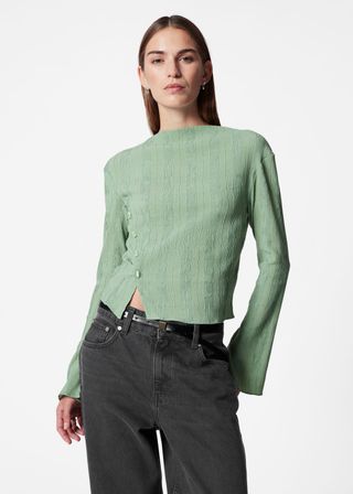 Boat-Neck Flared-Sleeve Top