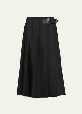 Recycled Nylon Pleated Belted Midi Skirt