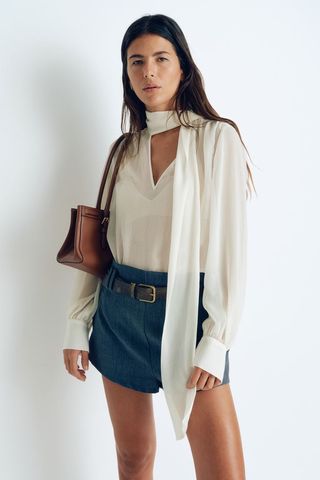 Tie-Neck Chiffon Blouse