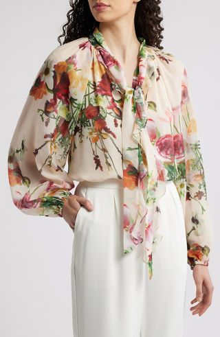 Galen Floral Tie Neck Chiffon Top