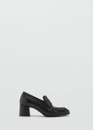 MANGO, Heeled Leather Loafers With Pleat Detail