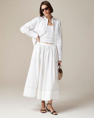 jcrew Contrast-Hem Midi Skirt in Cotton Poplin