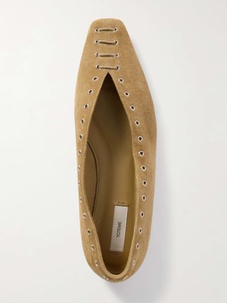 TOTEME Lace-Up Eyelet-Embellished Suede Ballet Flats