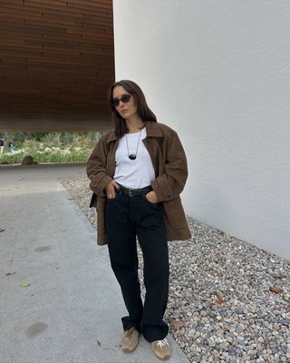 Debora Rosa wearing Miu Miu suede sneakers