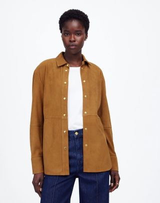 Madewell, Straight-Hem Button-Up Shirt in Suede