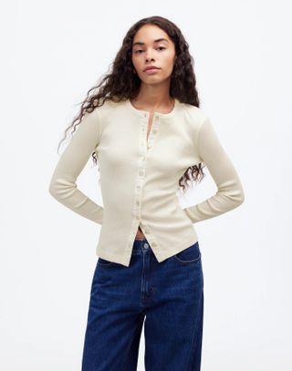 Madewell, Garment-Dyed Ribbed Cardigan Tee