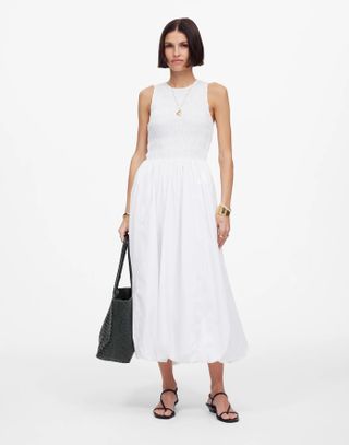 Madewell, The Melody Bubble-Hem Smocked Midi Dress in Poplin