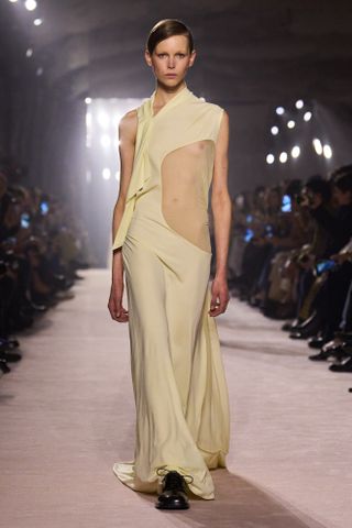 Model walking Victoria Beckham runway during Paris Fashion Week.