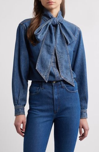 Secretary Cotton Blend Denim Top