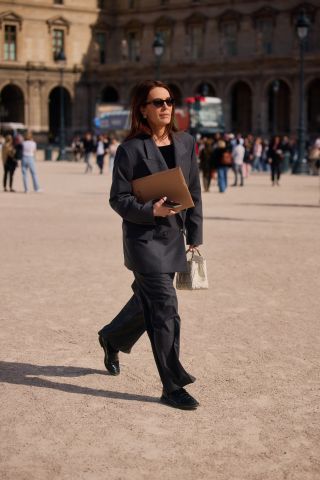 Woman wearing street style at Paris Fashion Week.