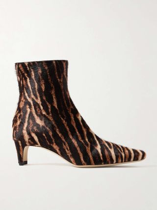 STAUD Wally Leopard-Print Calf Hair Ankle Boots