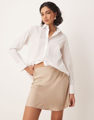 Vila Satin Mini Skirt in Mink