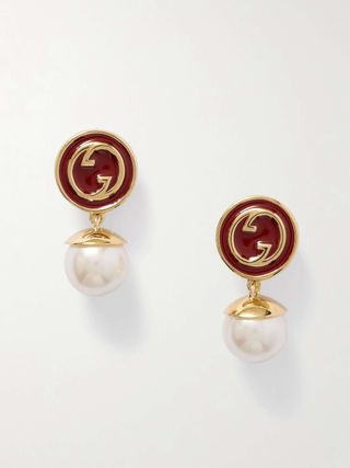 Blondie Gold-Tone, Faux Pearl and Enamel Earrings