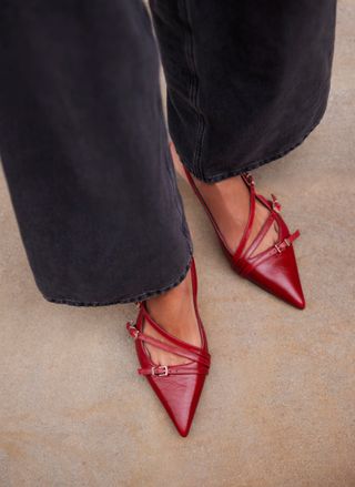 Kit Red Leather Buckle Slingback Heels