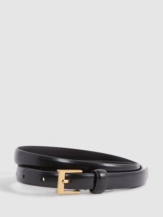 Leather Skinny Belt in Black