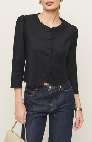 Donna Lace Trim Button-Up Top