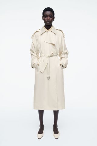 Knitted-Collar Trench Coat