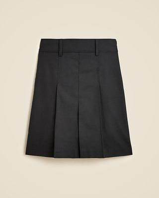 Pleated Knee-Length Skirt in Stretch Linen Blend