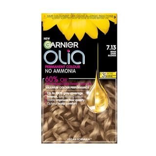 Garnier Olia Permanent Hair Dye, No Ammonia, Full Grey Coverage, Long-Lasting Colour & Shine, Vegan Formula, Colour: 7.13 Beige Dark Blonde, 230g