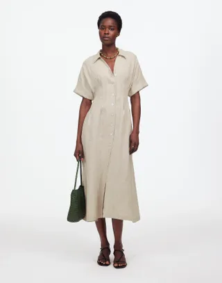 Madewell, Pleated Midi Shirtdress in 100% Linen