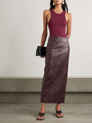 Paneled Leather Maxi Skirt