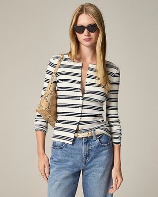 Fine Rib Knit Cardigan in Stripe