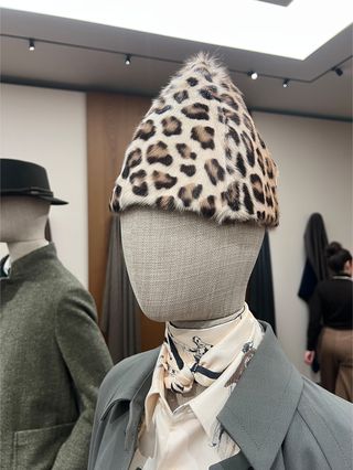 A leopard-print calf hair hat from the F/W 25 Loro Piana collection.