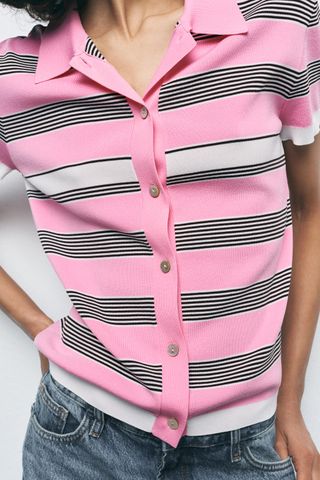 Striped Knit Polo Shirt