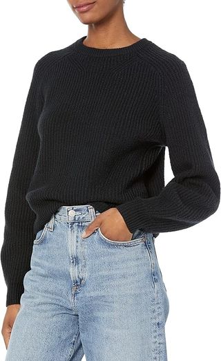 Amazon Essentials, Amazon Essentials Ribbed Long Sleeve Sweaters for Women, Crewneck, Black, X-Large