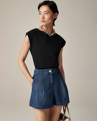 Pleated Short in Drapey Denim