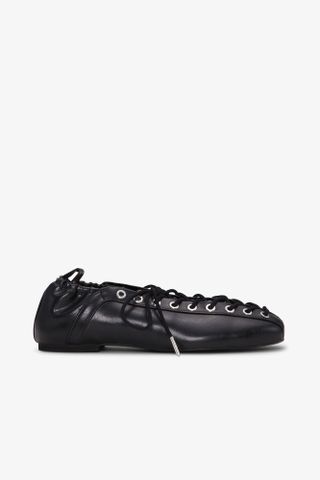 Black Oleatex Lace-Up Ballerinas